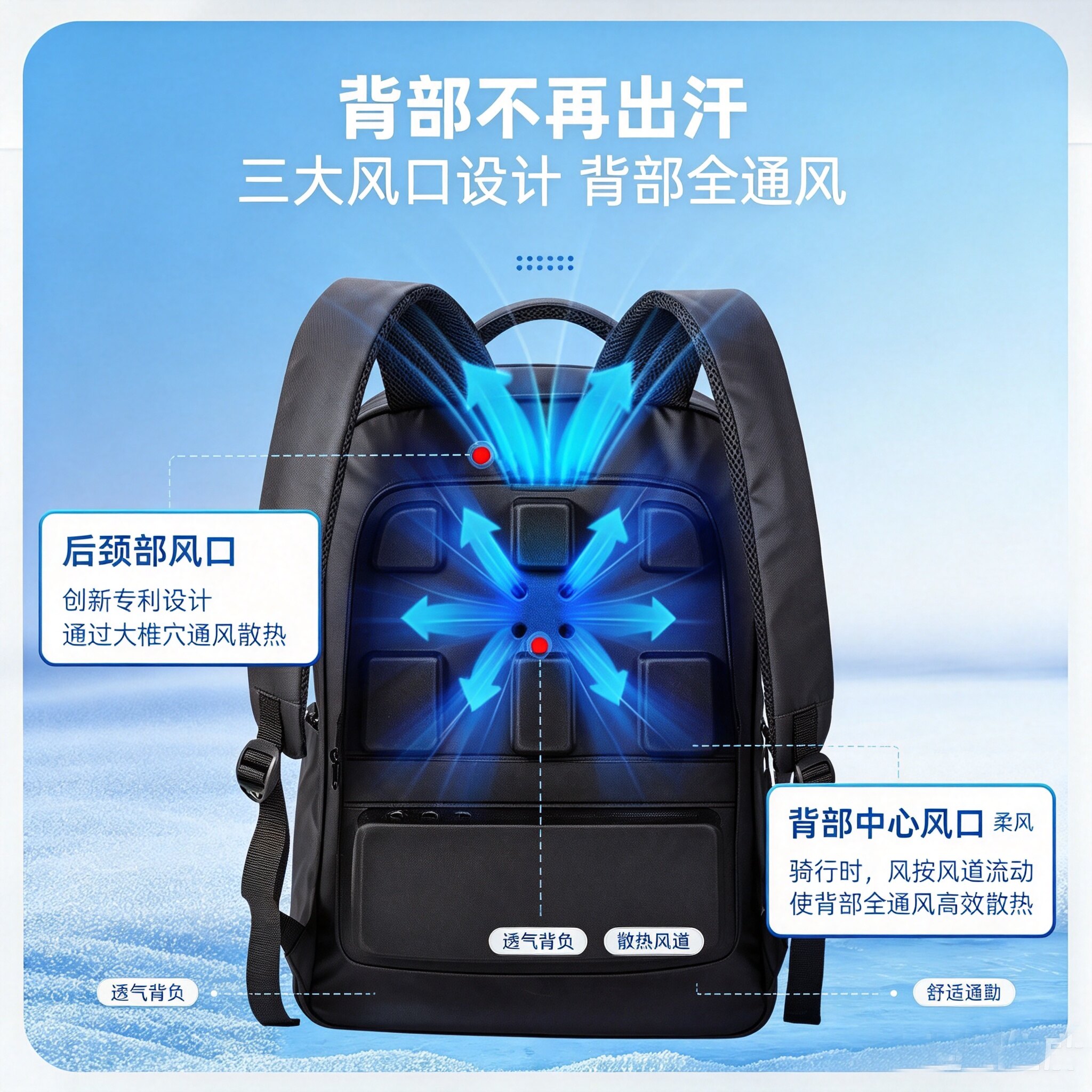 爆冷降温风扇背包 吹背吹颈风扇包 商务电脑包 户外背包 散热背包