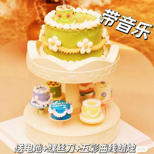 饰纸杯蛋糕自动旋转甜品台 双层音乐甜品机烘焙转转机寿司架生日装