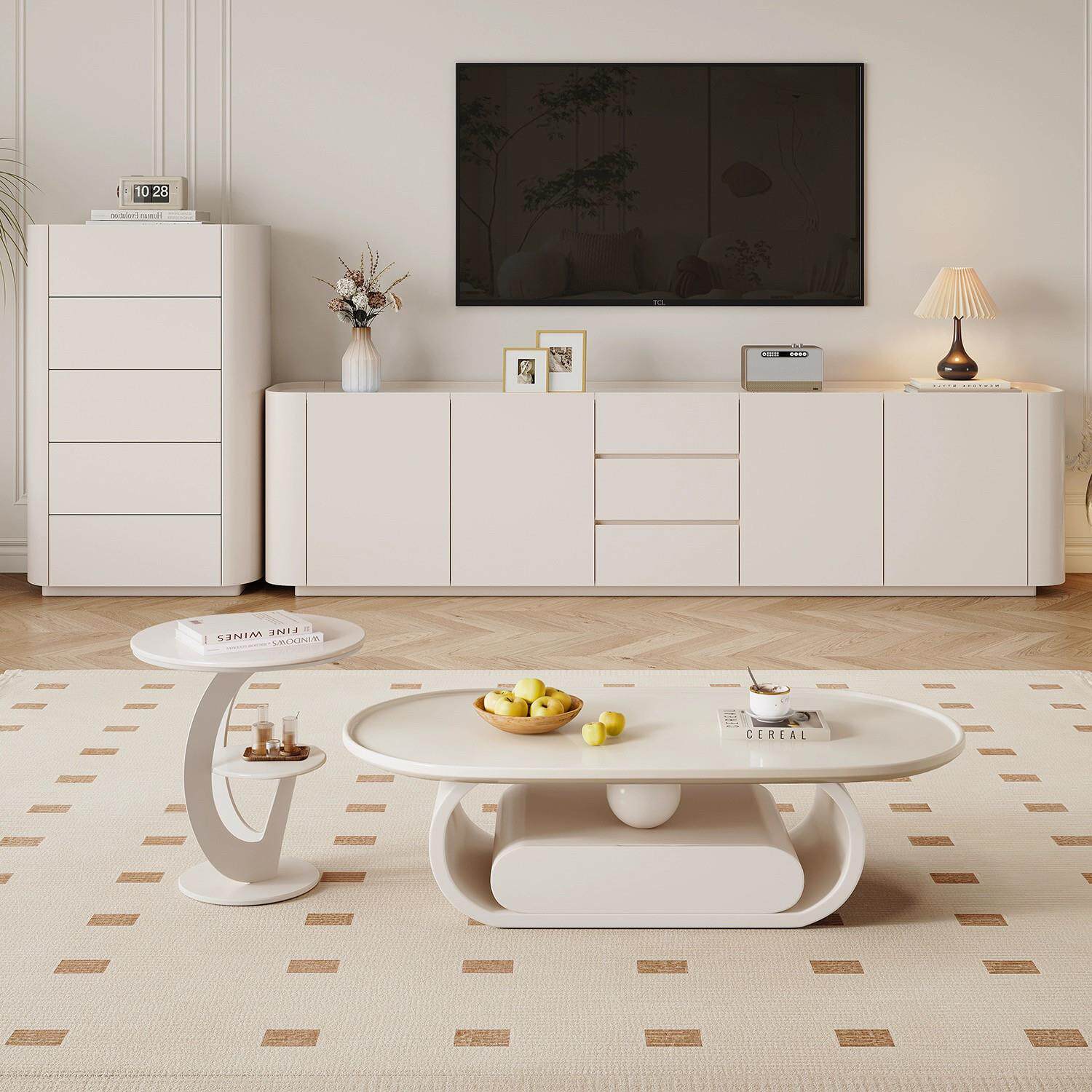 2024新款纯实木高款落地电视柜茶几岩板现代简约家用客厅高柜60cm