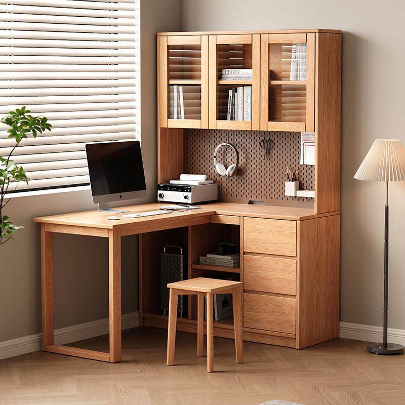 橡木电脑桌转角实木书桌书架一体儿童学习小户型书房带抽屉书柜,住宅家具,电脑桌,淘宝优惠券,粉丝福利购,淘宝优惠卷