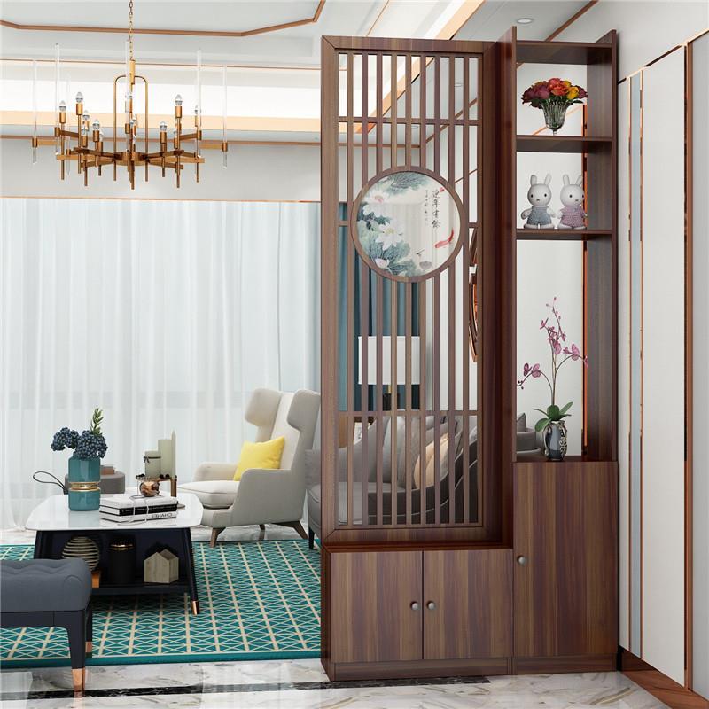 新中式进门餐厅客厅隔断屏风实木玄关隔断柜现代花格镂空屏风鞋柜
