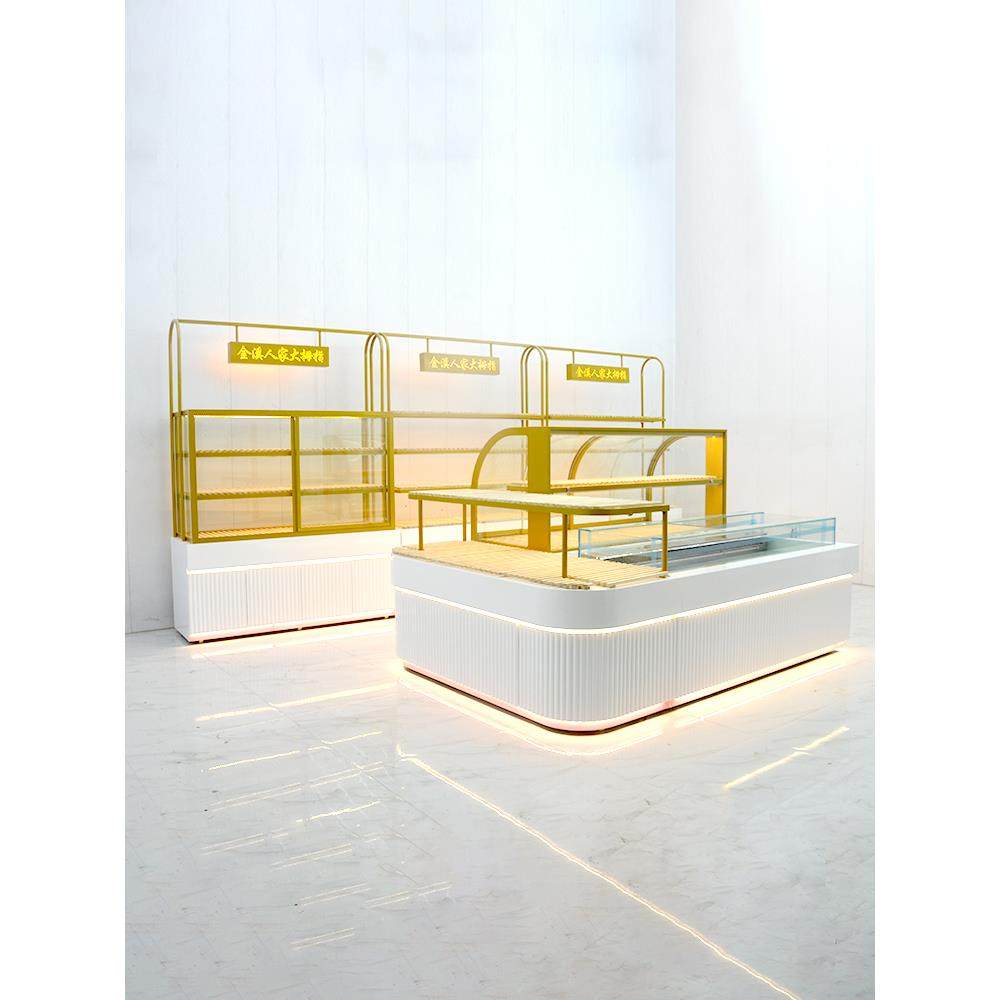 面包展示柜中岛柜玻璃商用蛋糕货架实木边柜多层面包烘焙店模型柜