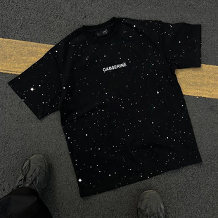 2025新款 t恤男夏季 宽松ins潮流休闲圆领上衣 潮牌满天星空短袖 美式