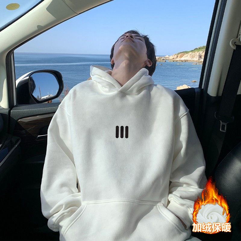 重磅纯棉美式加绒字母连帽卫衣