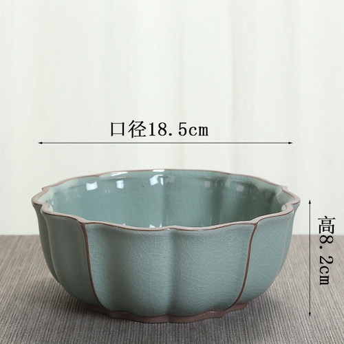 热销水养水仙铜钱草哥窑r陶瓷花盆碗莲睡莲无孔花器绿萝特大号水