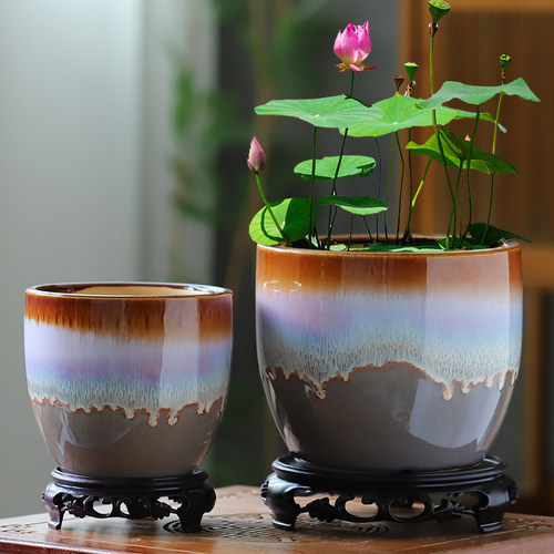 热销铜钱草花盆创意无孔水培陶瓷水仙花睡莲碗R莲荷花缸一叶莲水