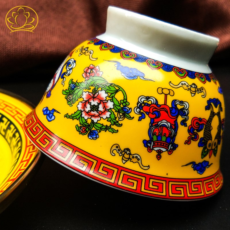 热销藏式酥油g茶碗陶瓷釉中彩弟子饭碗茶碗饭碗酒碗用八吉祥龙碗