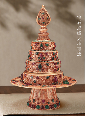 热销圆莲花尼泊尔手工曼扎盘全套红铜鎏掐丝曼L茶盘曼茶罗修盘10/