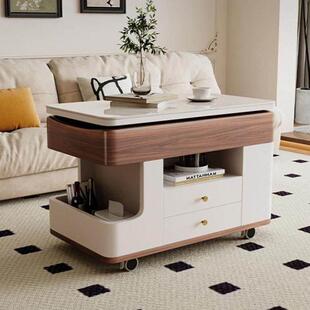 实木边几可移动沙发边柜侧边柜小户型客厅储物小推车岩板升降茶几