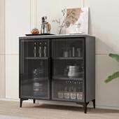 岩板餐柜现代简约家用灰色碗橱收纳柜靠墙一体酒柜茶水柜子轻奢