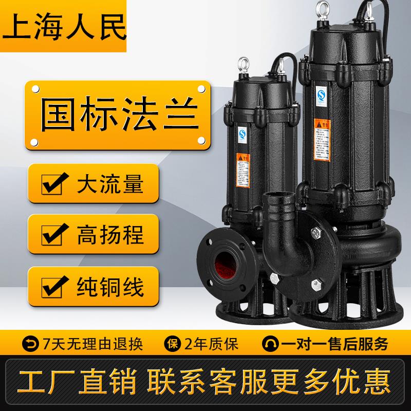 上海人民污水泵380v无堵塞排污泵三相潜地下室提升泵抽粪泵泥浆泵