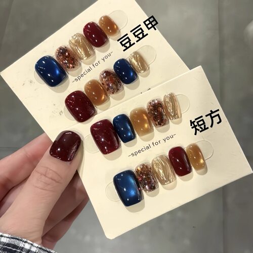 【80’派对】复古撞色蓝金猫眼魔镜粉轻奢精品纯手工显白穿戴美甲