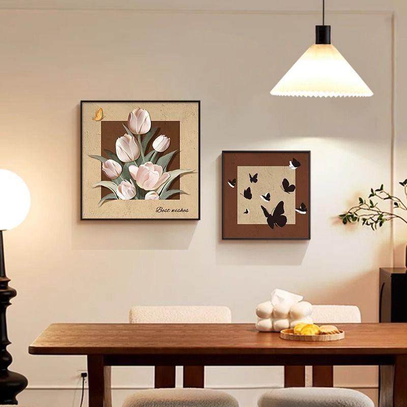 玄关柜摆台画法式高级感复古花卉艺术餐厅挂画中古风蝴蝶燕子壁画,家居饰品,现代装饰画,淘宝优惠券,粉丝福利购,淘宝优惠卷