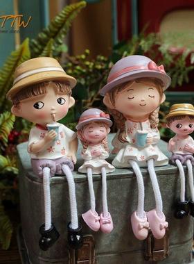 清新学院风树脂现代情侣桌面吊脚娃娃 家居装饰品摆件毕业礼物