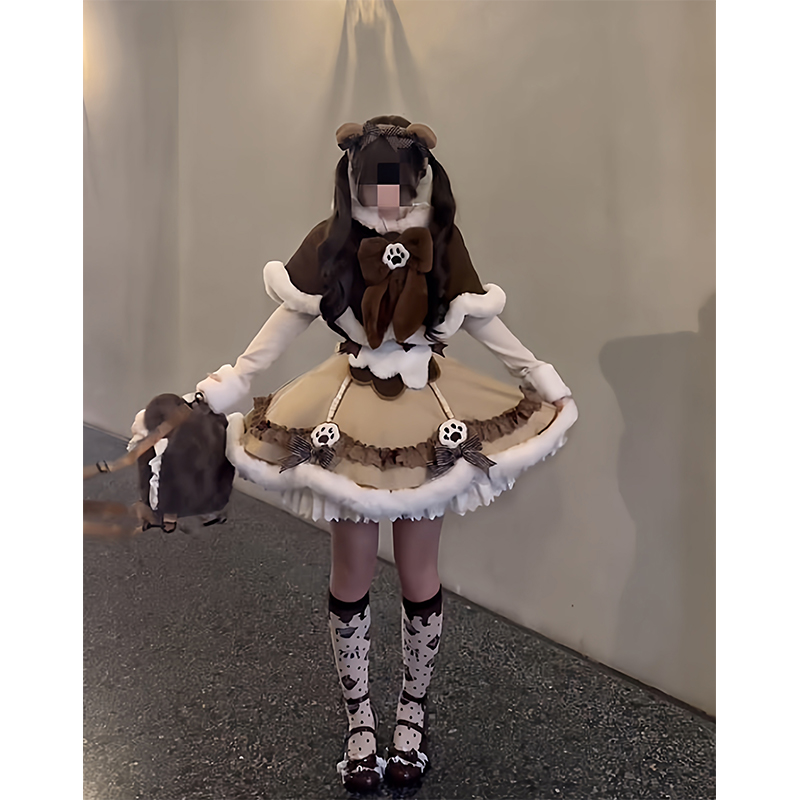 甜美冬季可爱洛丽塔套装毛绒绒斗篷长袖上衣斗篷lolita裙日系洋装