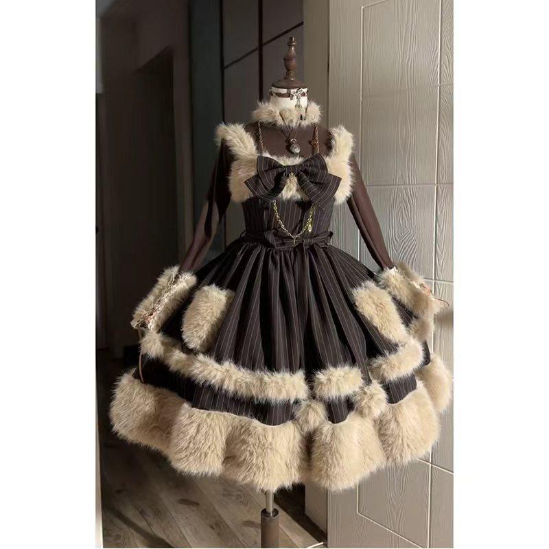 毛绒绒冬季日系优雅大小姐设计lolita裙蓬蓬连衣裙甜美套装洛丽塔