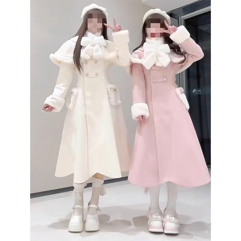 冬装法式甜美千金大衣斗篷披肩气质中长款外套lolita裙洛丽塔洋装