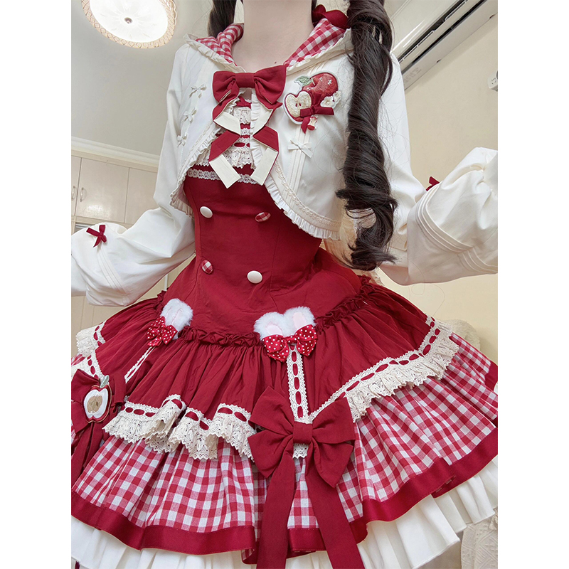 苹果可爱小兔短外套大兔耳朵软萌可爱lolita裙jsk洛丽塔少女感