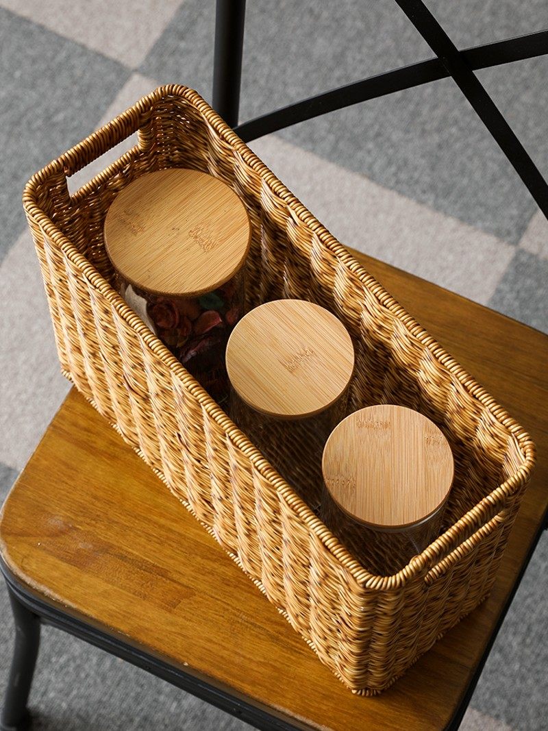 书房杂志书报收纳筐草编欧式储物杂志收纳架仿藤编零食杂物篮客厅