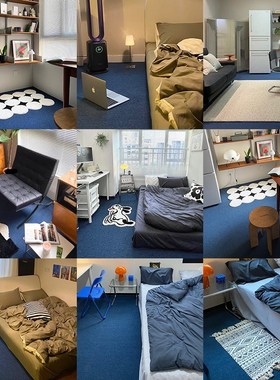 海洋蓝色地毯g商用办公室摄影棚ins风客厅卧室出租屋改造拍照背景