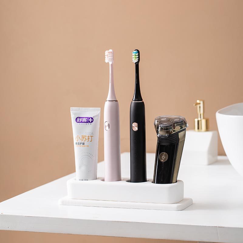 电动牙刷架座硅藻泥免打孔卫生间摆台式牙膏置物架一家三口放置架