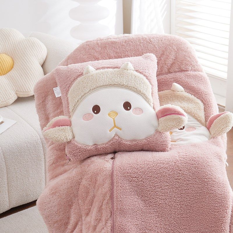 卡通可爱加厚加绒手拎萌萌羊抱枕被子两用学生办公室午睡毯子靠垫,居家布艺,抱枕被,淘宝优惠券,粉丝福利购,淘宝优惠卷