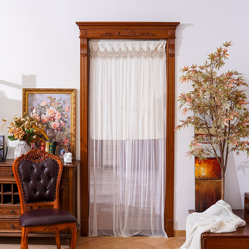蕾丝门帘欧式布艺免打孔装饰挂z帘四季家用卧室隐私隔断帘防蚊纱
