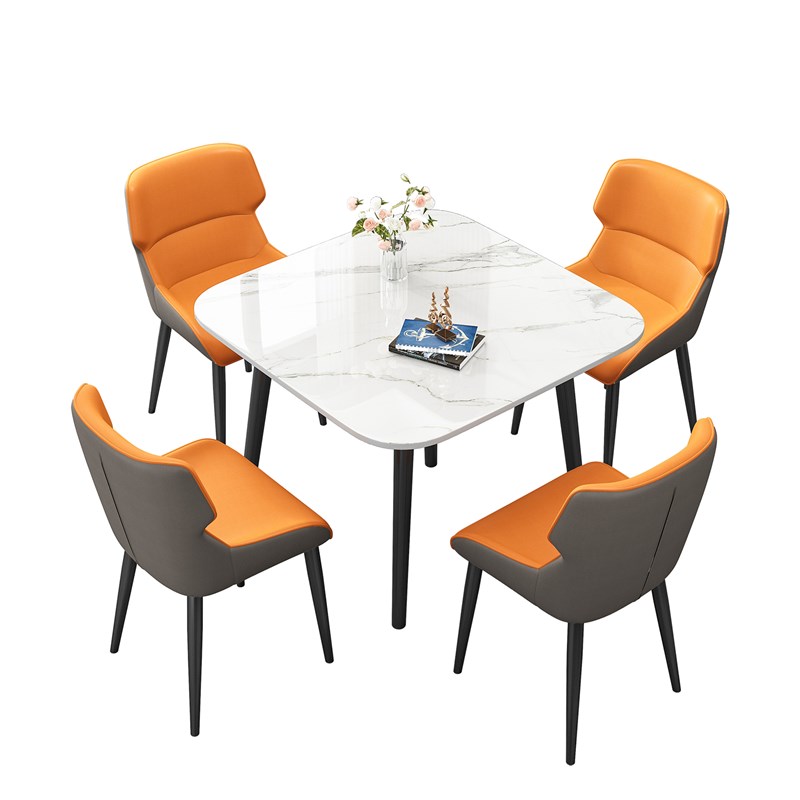 轻奢酒店样品屋展示中心商务接待洽谈桌正方形简约家P用岩板餐桌