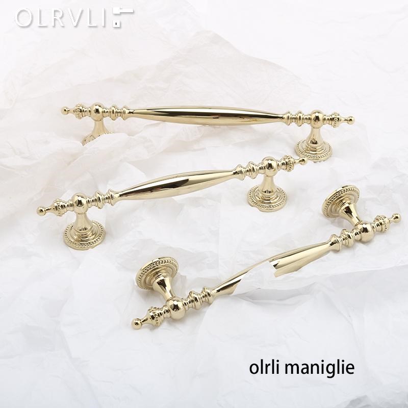 olrvli黄铜复古亮金色柜门小拉手法式轻古典奢T橱柜抽屉柜门把手