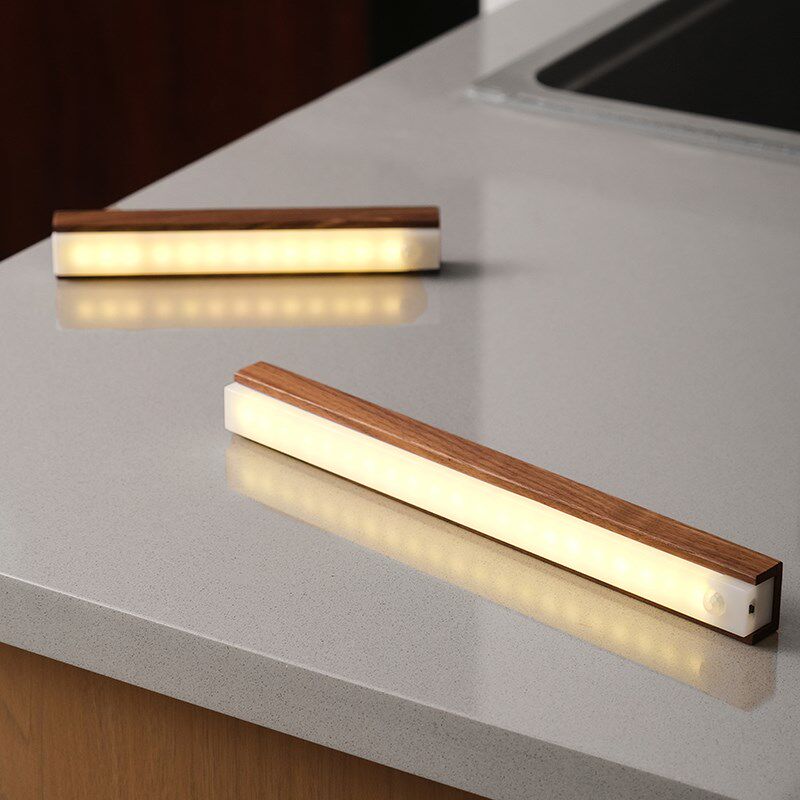 原木风人体感应灯小夜灯磁吸充电壁灯实木门牌灯楼梯过道入户灯