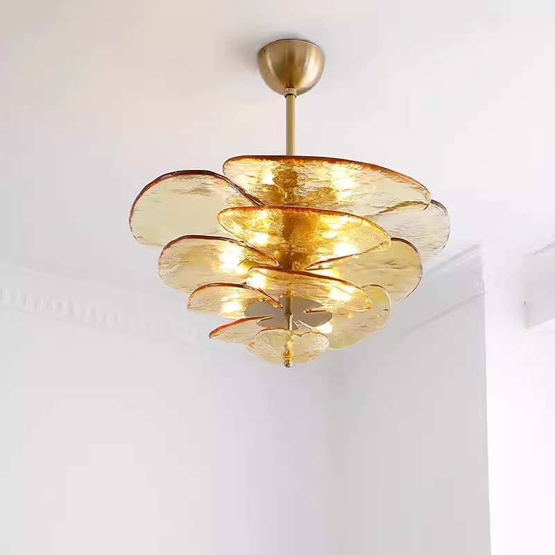 意大利中古吊灯法式复古玫B瑰玻璃别墅客厅复式楼餐厅