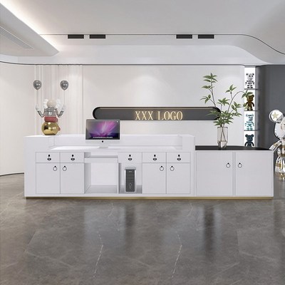 不锈钢台面酒店接待台轻奢风岩板吧台高级感收银台公司前台接待桌