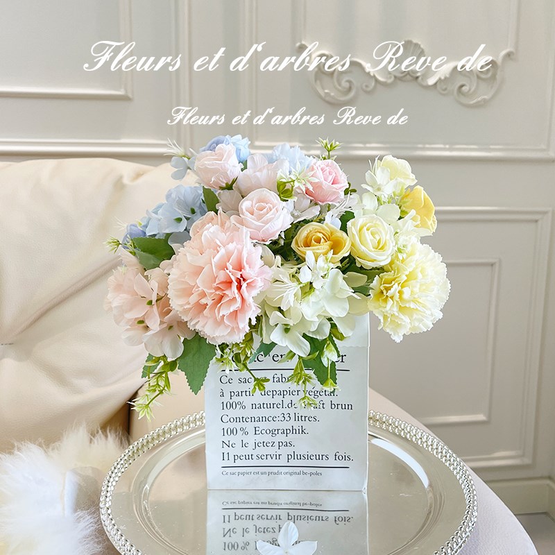 速发桌约康乃馨花假花客厅节简玄关桌面装饰花艺花束母亲餐手捧花