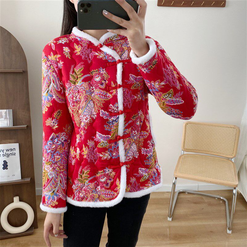 速发东北直花棉袄秋冬装坎肩背歌秧心中国风外套上衣汉服大播棉服