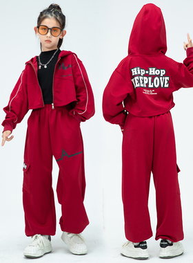 速发孩爵士舞服装jaz服舞蹈高腰套装少iphop炸街演出服h儿街舞潮z