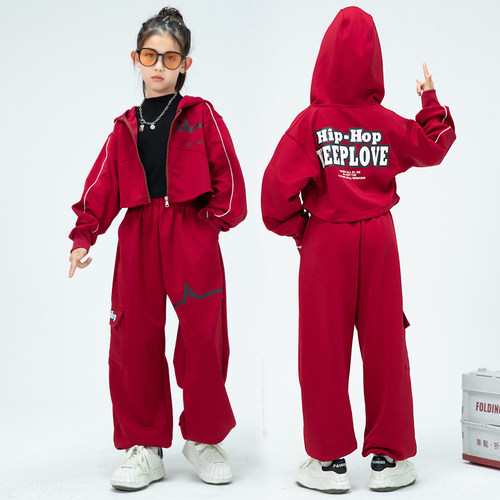 速发孩爵士舞服装jaz服舞蹈高腰套装少iphop炸街演出服h儿街舞潮z