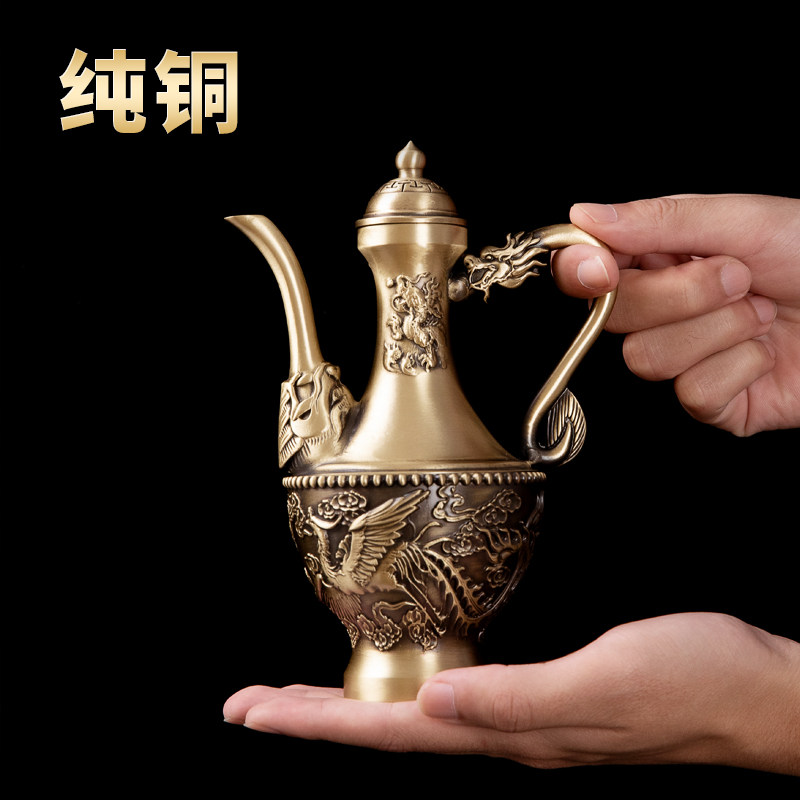 速发黄铜酒壶复古中式老式供杯家用酒爷供水壶圣水杯财神奉摆件纯