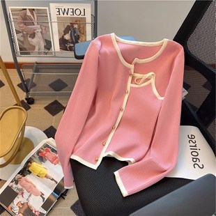 时尚 速发法式 件02新款 针织开衫 百搭吊衣上带两2套 温柔长袖