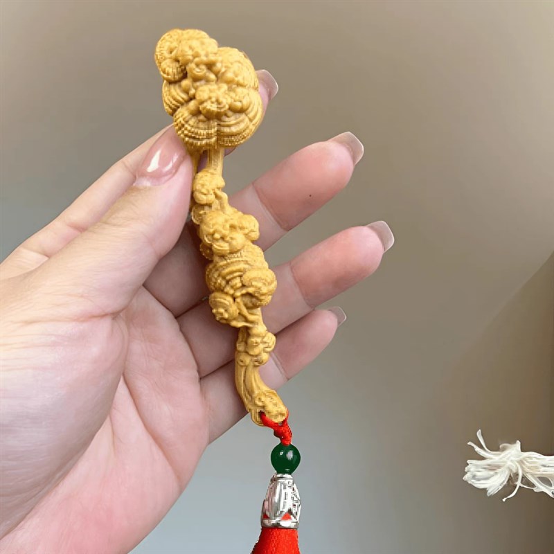 速发崖传灵芝如意手把件实木雕刻工艺品中人柏统家居式生如意吉祥