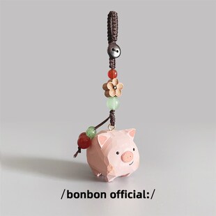 速发俏爱猪仔仔创意小皮手工木雕可猪扣汽车书包挂件挂饰礼物