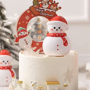 速发圣诞节蛋糕装 乐圣诞快饰雪牌发光圆人老人灯摆件圣诞小火车插