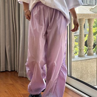 落季 长裤 新款 干爽宽裤 薄款 速发紫色松子褶皱降夏伞休闲裤