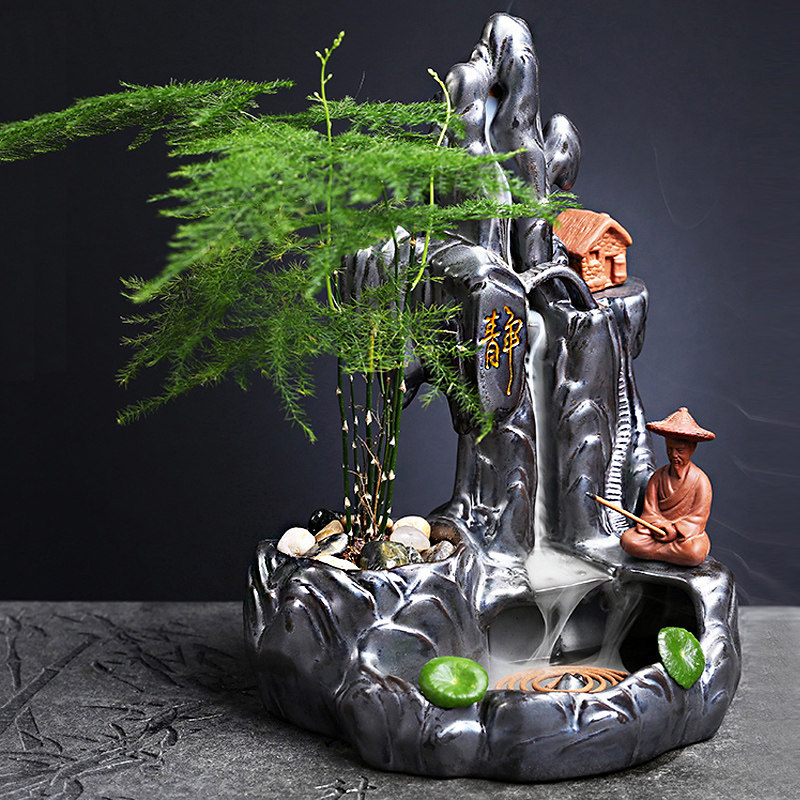 速发倒流紫炉香砂高山流水创意摆件禅意茶道家招香薰炉塔香檀香炉