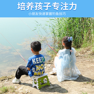 新品儿童鱼竿套装全套钓鱼竿小孩初学者新手专用真钓虾.竿迷你短