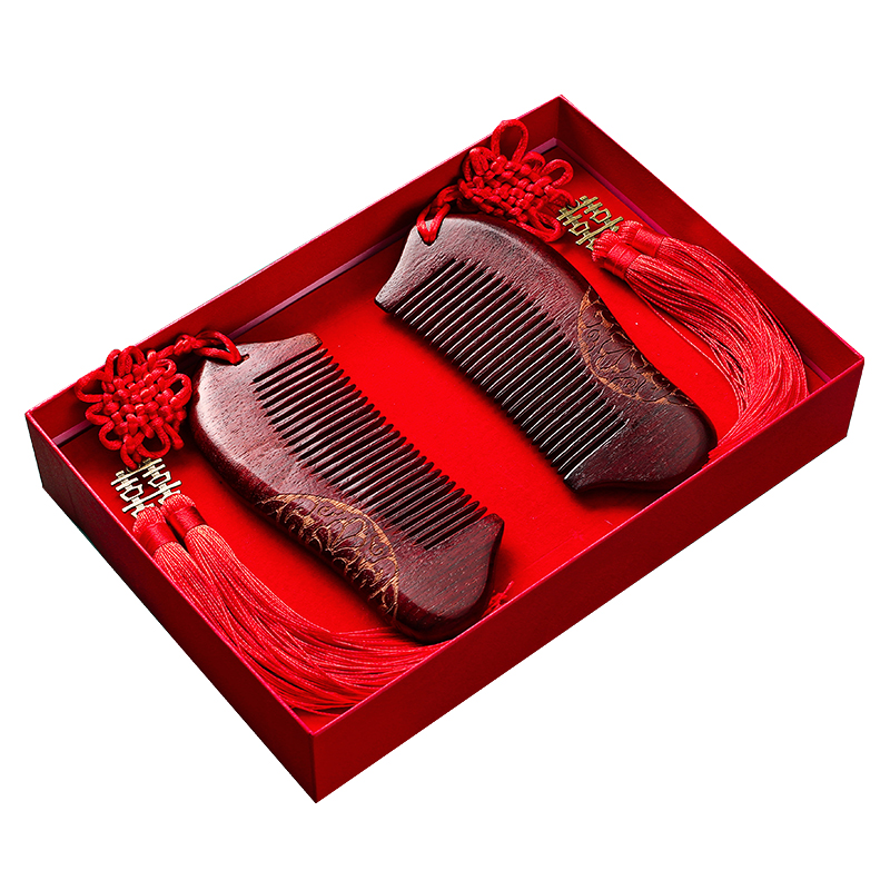 极速结婚梳子镜子一对新娘嫁妆中式礼G盒装喜庆实木梳陪嫁新人用