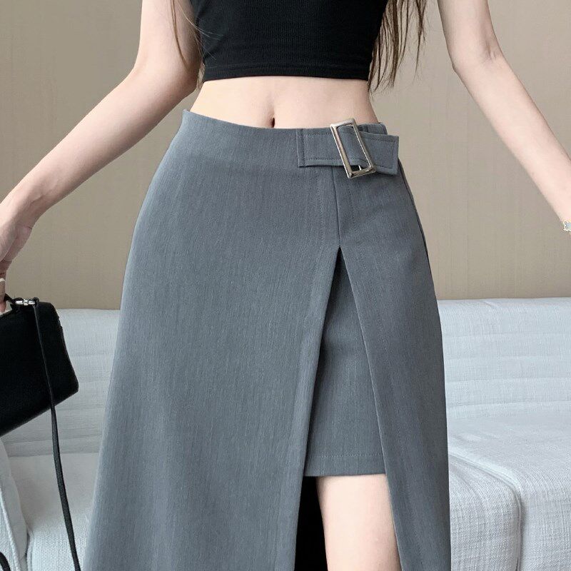 新品黑色西装半身裙女春夏r2025新款设计感不规则高腰a字中长款包