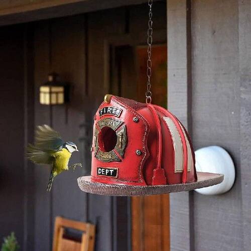 新品Bird House Resin Firefighter Hat ape HangiSng Birds Nest