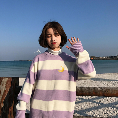 极速Womens Sweaters Kawaiiw Ulzzang College Candy Color Str