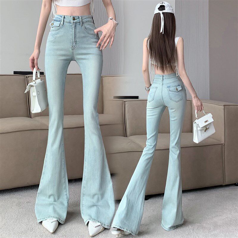 新品2025春h季新款复古微喇牛仔裤女修身显瘦弹力辣妹加长拖地马