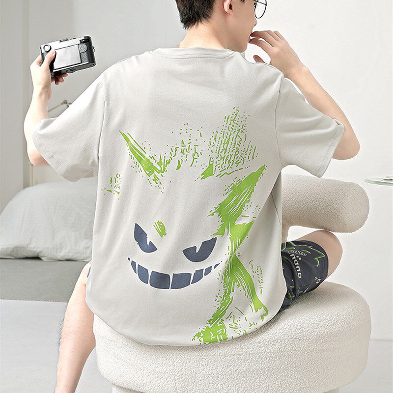 新品男士睡衣纯棉夏季短袖卡通休闲大码H青少年夏天薄款全棉家居